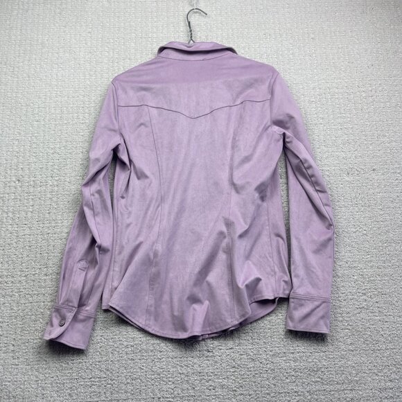 Y2K Guess Lila Purple Faux Suede Pearl Snap Cowboy Western Button Shirt Wom M - Picture 11 of 15